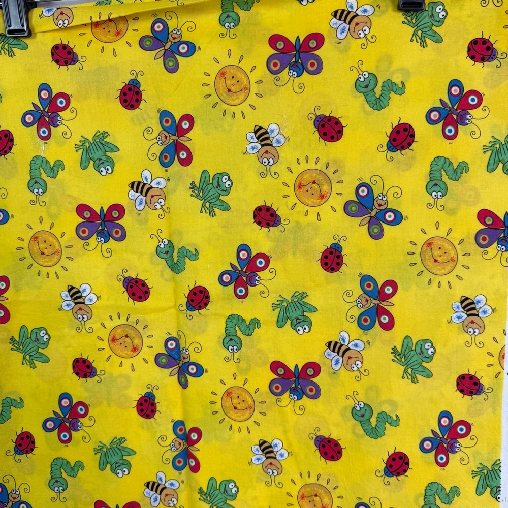 Vintage Y2K Colorful Insect Bug Butterfly Patterned Fabric Remnant 1 yd